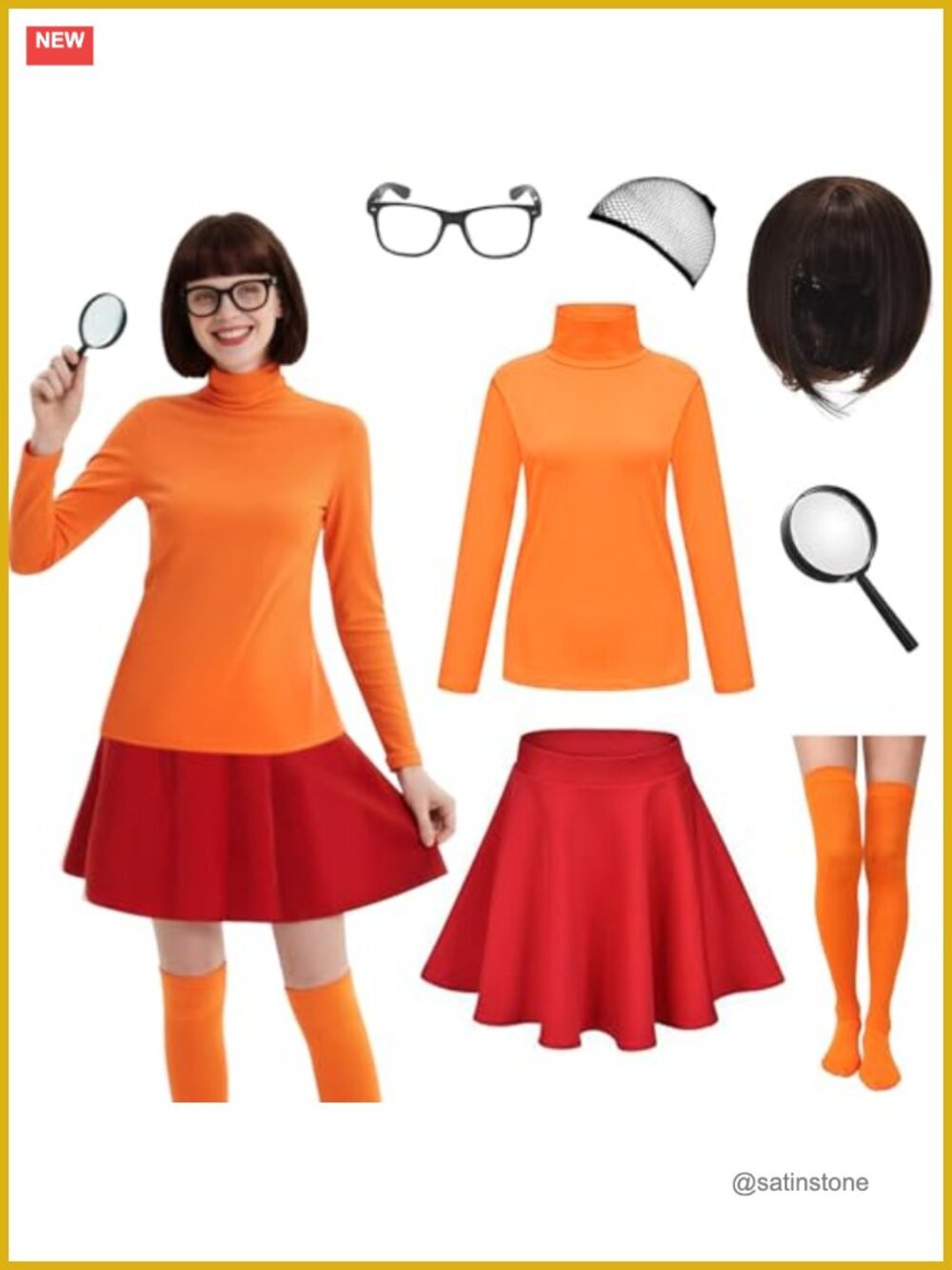 Mystery Solver Costume Set Turtleneck Skirt Wig Cosplay Halloween